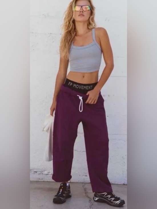 FP Movement by Free People Pants - NEW Free People Movement XS Top Score Barrel Pants in Deep Mulberry NWOT Sweats